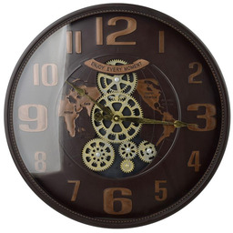 Zegar ścienny czarny cichy mechanizm ruchome zębatki 50cm