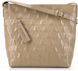 Damska torebka skórzana typu worek z przeszyciami beżowa