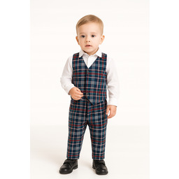 Mrofi chłopięcy komplet w kratkę Kamizelka+spodnie Bawełna R.