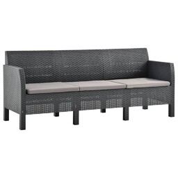 Emaga 3-osobowa sofa ogrodowa z poduszkami, antracytowa, rattan