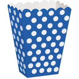 Pudełka na popcorn niebieskie w białe kropki -