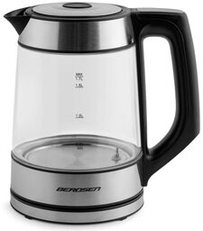 Czajnik elektryczny szklany, 1,7L, Berdsen, czarny, srebrny
