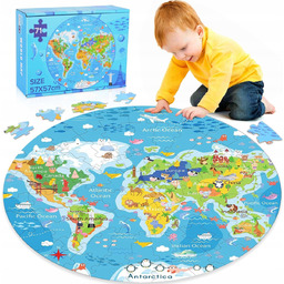 UKŁADANKA 71X PUZZLE MAPA ŚWIATA GEOGRAFIA OCEAN ZWIERZĘTA