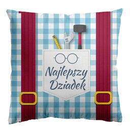 Domarex Poduszka bawełniana 43x43 niebieska kratka Najlepszy Dziadek