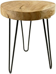 Home Styling Collection Drewniany stołek, taboret z metalowymi