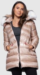 HETREGO Beżowa damska długa kurtka puchowa Hygiea