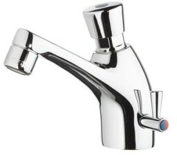 Bateria umywalkowa czasowa samozamykająca z mieszaczem, chrom