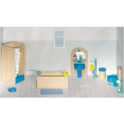 Puppenmöbel Badezimmer: Dusche H= 14 cm, Buchenholz, 17