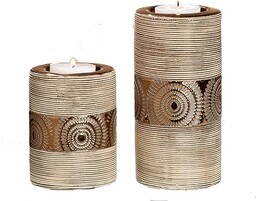 Zestaw 2 świeczników brązowych mandali ceramicznych 7,5 x
