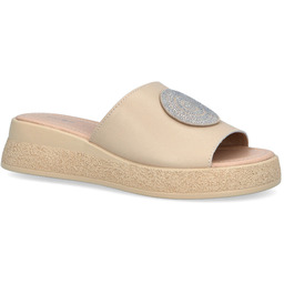 Skórzane klapki na platformie - FILIPPO DK6987/25 BEŻOWE