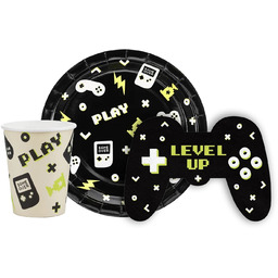 Zestaw kubeczki + talerzyki + serwetki papierowe Gamer