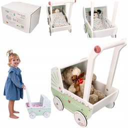 WÓZEK DLA LALEK DREWNIANY ZABAWKOWY DREWNIANY WÓZEK