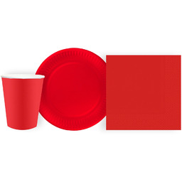 Zestaw kubeczki + serwetki + talerzyki papierowe czerwone