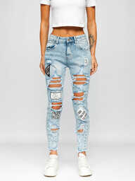 Niebieskie spodnie jeansowe damskie Denley JK8602
