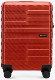 Walizka kabinowa z polikarbonu w poziome pasy czerwona