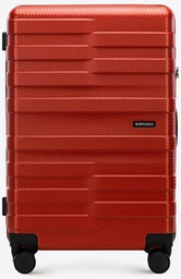Średnia walizka z polikarbonu w poziome pasy czerwona