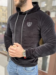 Bluza czarna welurowa z kaptura Furia