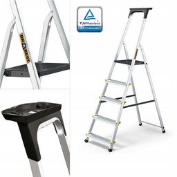 Drabina aluminiowa Pro jednostronna 5 stopniowa z półką