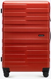 Duża walizka z polikarbonu w poziome pasy czerwona