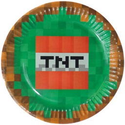 Talerzyki papierowe urodzinowe Piksele TNT - 18 cm