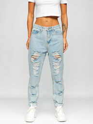 Niebieskie spodnie jeansowe damskie Mom Fit Denley L-3011