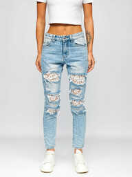 Niebieskie spodnie jeansowe damskie Denley H8607-1