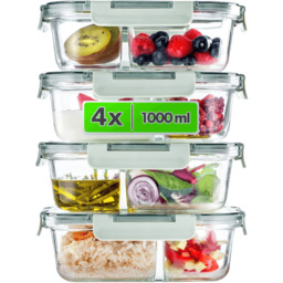 Zestaw szklanych pojemników na żywność z 2 przegrodami