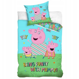 Pościel Bawełniana Świnka Peppa 140x200 65x65 Kolorowy Komplet