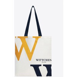 Torba płócienna z wyrazistym logo beżowo - granatowa