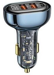 USAMS CC158CC02 2XUSB+1XUSB-C 125W Niebieski Ładowarka samochodowa
