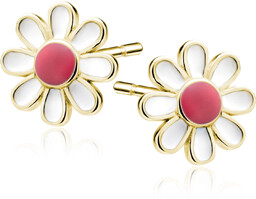 Delikatne pozłacane srebrne kolczyki emaliowane kwiatki kwiatuszki srebro