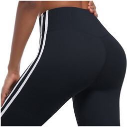 Czarne legginsy sportowe z lampasami - M