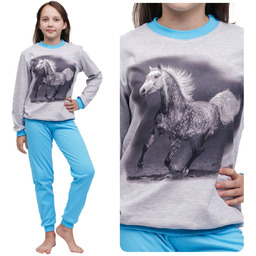 Piżama dziewczęca dla dzieci bawełniana długi rękaw ciepła