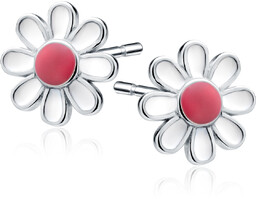 Delikatne rodowane srebrne kolczyki emaliowane kwiatki kwiatuszki srebro