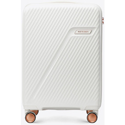 Mała walizka z polipropylenu w ukośne pasy kremowo