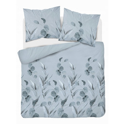 Pościel Bawełniana 220x200cm niebieska w kwiaty liście