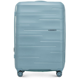 Duża walizka z polipropylenu w tłoczone paski zielona