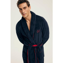 Szlafrok męski krótki z szerokim kołnierzem elegancki granat