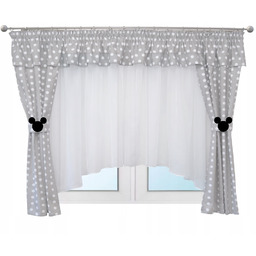 Firana dziecięca Komplet szare grochy Myszka dziew