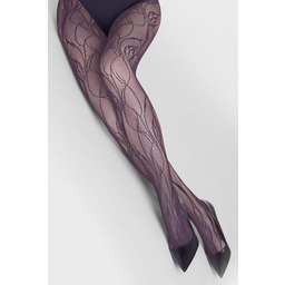 Rajstopy damskie kabaretki z artystycznym wzorem fioletowe Charly