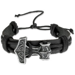 BRANSOLETKA SKÓRA MŁOT THORA symbole wikingów młot symbole