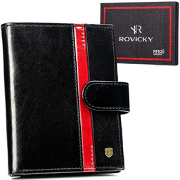 Rovicky Skórzany Portfel Męski Na Zatrzask Ochrona Kart