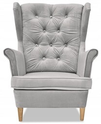 Fotel Uszak srebrzysty SIWY bestseller GLAMOUR