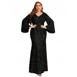 Shein Damska Sukienka Wieczorowa Cekinowa Czarna Plus Size