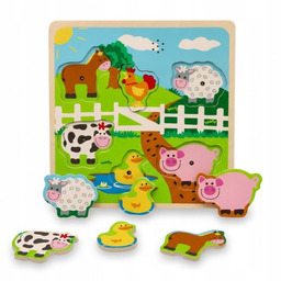PUZZLE DŹWIĘKOWE UKŁADANKA ZWIERZĘTA Z FARMY DREWNIANE EDUKACYJNE