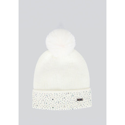 Czapka damska zimowa z cyrkoniami kremowa