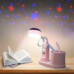 Lampka Biurkowa Led Różowa Z Projekcją Gwiazd
