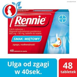 Rennie Antacidum o smaku miętowym, 48 tabletek ->
