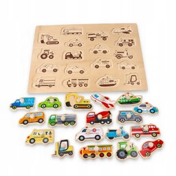 PUZZLE DREWNIANE Z UCHWYTAMI UKŁADANKA DREWNIANA TRANSPORT POJAZDY