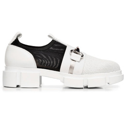 Damskie mokasyny chunky skórzane biało-czarne